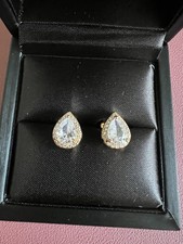 Pear Cut Diamond 1.0ct, Diamond Halo Stud Earrings Gold