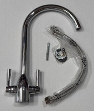 Liquida W05CH Swan Neck Twin Lever Swivel Spout Chrome Kitchen Tap - GRADED