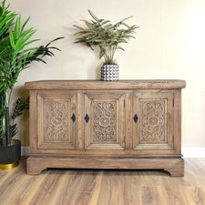 Large Rustic Farmhouse Style 3 Door Reclaimed Elm Carved Design Sideboard