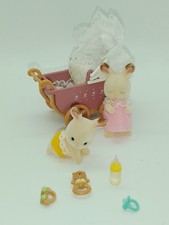 SYLVANIAN FAMILIES CHOCOLATE RABBIT TWINS BUNDLE VINTAGE PRAM DUMMY BOTTLE TOYS