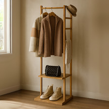 Narrow Wooden Coat Stand With