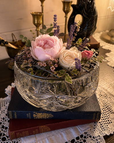 Vintage crystal flower bowl - flower,