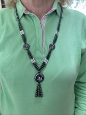 Black Glass Stone/Nuggets & Large Open Circle Tassel Pendant,Costume Jewellery