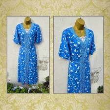 Beautiful Cotton Traders Size 12 Blue White Floral Button Front Midi Shirt Dress
