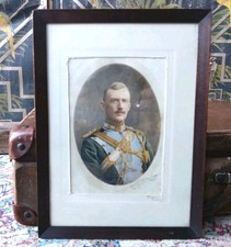 Antique Military Small Portrait Painting? Print? Signed Wood Frame Circa 1890s