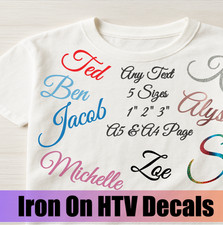 Personalised Iron On Names HTV Vinyl Decals Transfer Fabric Clothes Bag Shirt FB