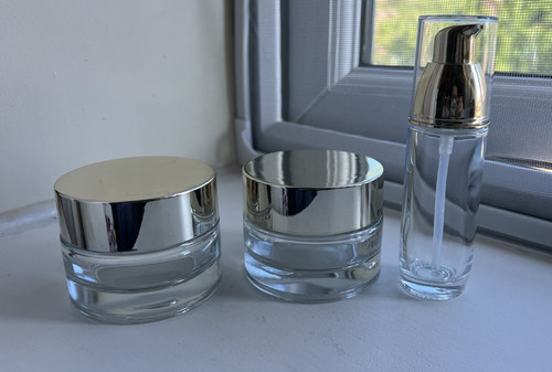 Clear glass jars with gold - with,