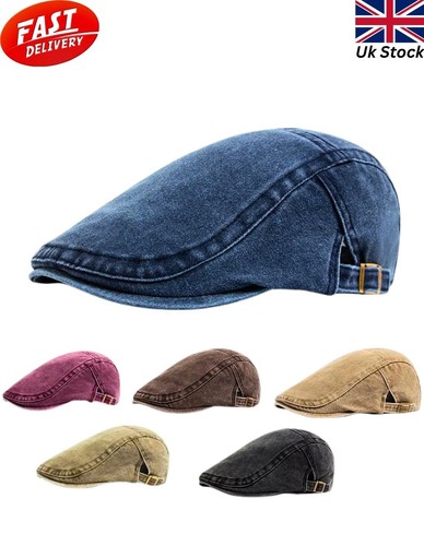 Men flat cap washed newsboy - flat,