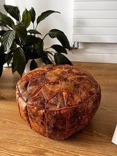 Vintage Egyptian Leather Pouffe Stunning Detail Cairo Egypt Unused!  40x20cm