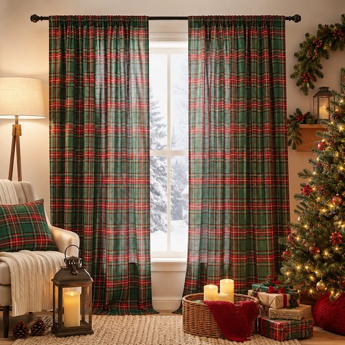 Christmas curtains plaid - curtains,