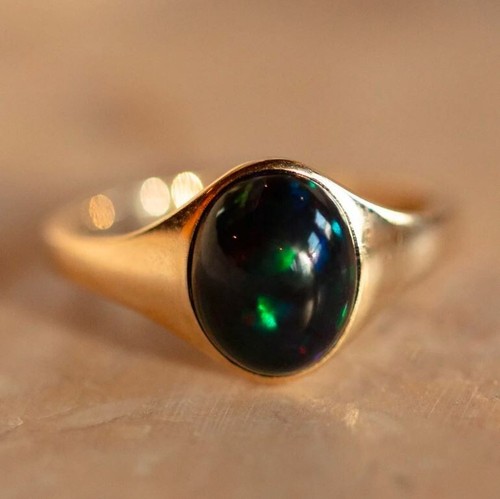 Natural black opal ring signet - natural,