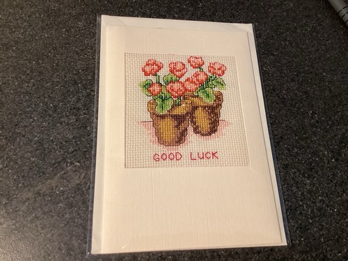 Hand made cross stitch card - hand,