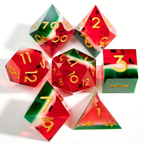 Watermelon resin dice set - set, 7pcs