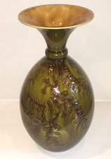 Stunning Linthorpe pottery vase large 34cm in olive green glaze fern decoration