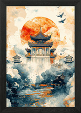 Chinese Pagoda Sunset Framed