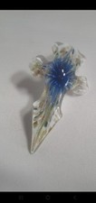 Vintage Murano Style Glass Cross Pendant Blue Flower Art Glass Jewellery 