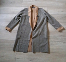 M&S Grey & Beige 5% Wool Jacket Coatigan Fine Knit Open Front Pockets Size M