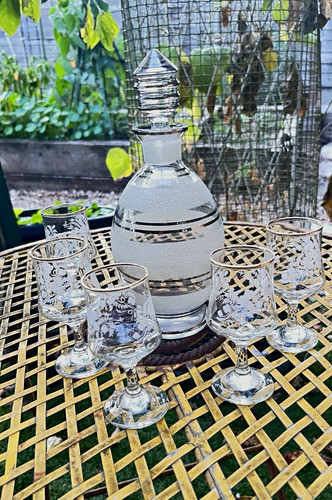 Clear glass floral decanter - floral,
