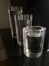 Kenneth Turner Crystal Candle Holders Set of 3 Heavy Cut Glass Tea light Holders