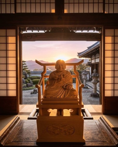 Wood carving monk - statue, seat