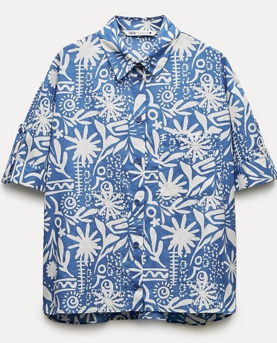 Zara blue printed short - zara, sleeve