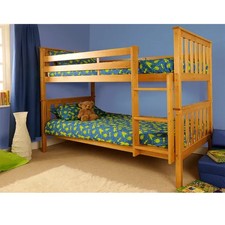 Single Wooden Pine Bunk Bed Frame Caramel Finish Kids Bedroom Furniture Ladder