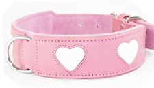 Pink Leather Dog Collar White