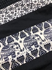 Vintage Handmade Indian Elephant Fabric Table Bed Runner Black White 13” x 44”