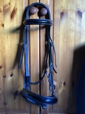 Jeffries Premier English Leather Patent Padded Snaffle Comfort Bridle Black Full
