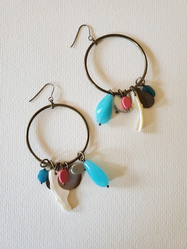 Bronzetone hoops and beads - hoops,