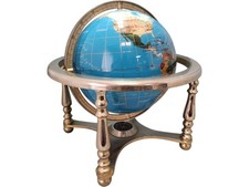 Semi-Precious Gemstone World Map Tabletop Globe with Metal Stand Rotating Centre