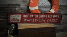 Custom Lake House Water Ski Sign -Rustic Hand Made Vintage Wood Sign