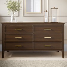 Wide Walnut Chest Of 6 Drawers - Delilah DLH009