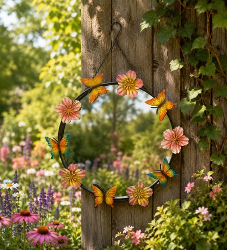 Ornate round garden mirror - ornate,