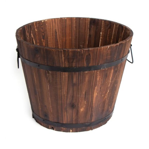Wooden barrel planter outdoor - wooden,