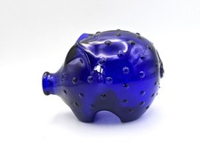 Vintage Holmegaard blue glass piggy bank - cobalt blue hobnail glass - J Bang