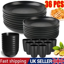 Black 36 Piece Dinnerware Set Kitchen Dining Set Mugs Bowls Plates UK