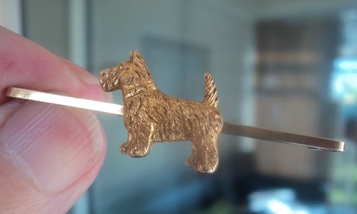 Gold dog brooch - gold, pin