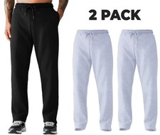 Pack of 2 Mens Tracksuit Jogging Bottoms Open Hem Fleece Sweatpants for workout