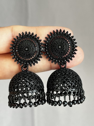 Black ethnic dome jhumka drop - black,