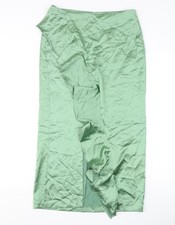 Zara Women’s Green Satin Midi Skirt Size 12 High Rise Slit