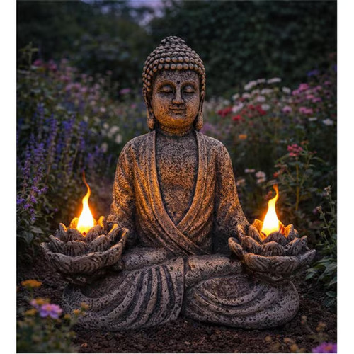 Solar buddha ornament 23cm zen - ornament,