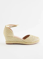 Next Gold Wedge Heel Espadrille Shoes size 6 Wide Fit Party Prom Occasion Smart