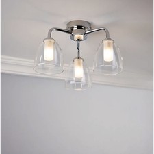 Ceiling Light 3 Way Chrome Effect Bell Glass Shades Modern 54W