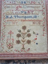 Antique 19th Century Victorian Needlework Sampler by M A Thompson 18??