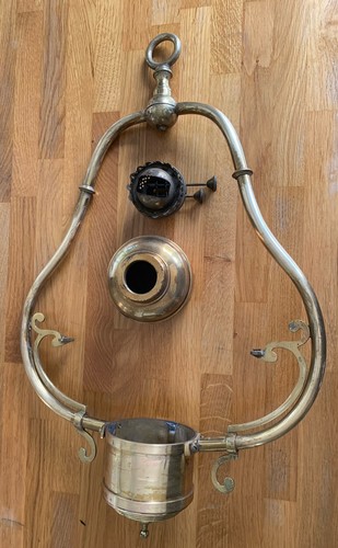 Antique brass hanging lamp oil - lamp,