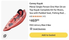 Kayak Sit On Top Kayak Fishing Sea Canoe River Single Seat Paddle - Conwy Menai