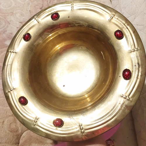 Brass pedestal bowl with red - bowl,