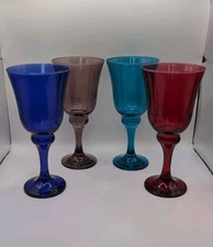 4 Coloured Glass Tulip Style Wine Glasses