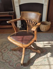 Antique Oak 1930s Swivel Office Chair